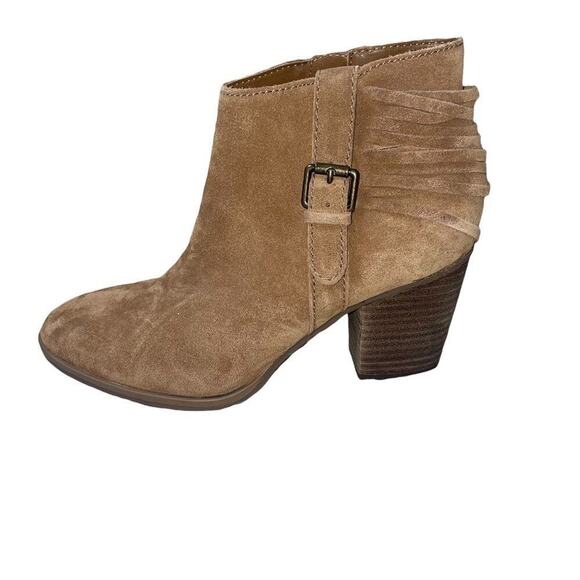 Franco Fortini Suede Leather Stacked Heel Booties suede tan ankle boots SZ 7 - Picture 1 of 6